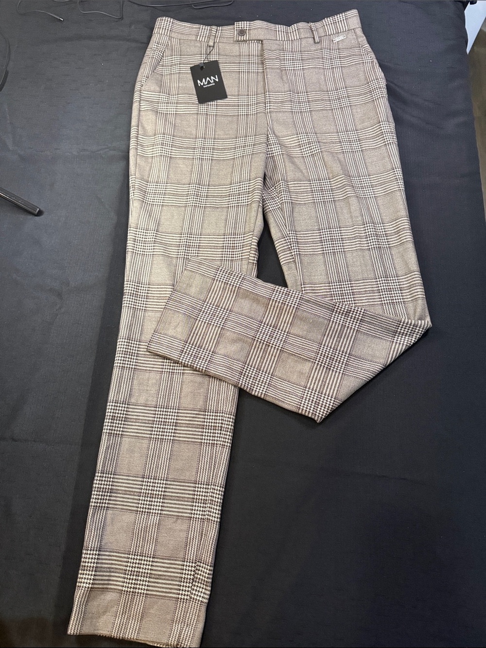 Boohoo Mens Beige Plaid Dress Pants Y2K